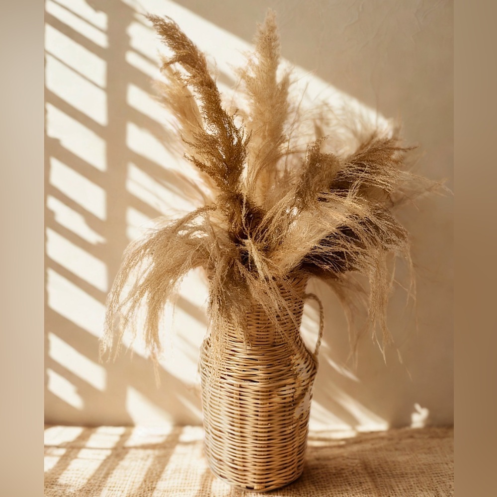Vtg Woven Rattan Wicker Vase Basket 18”